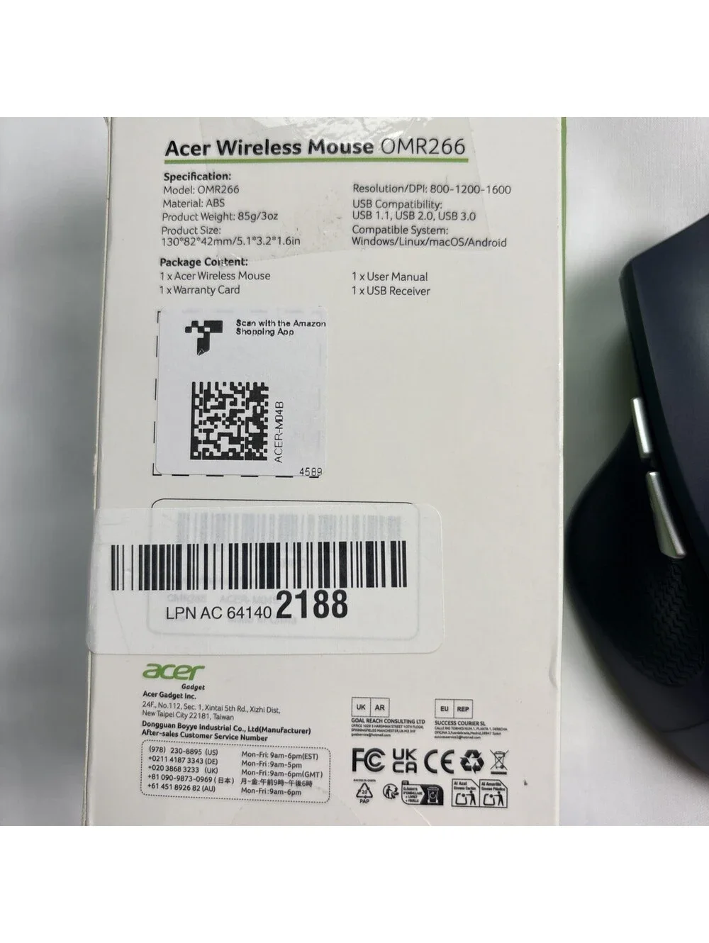 Acer Wireless Mouse for Laptop, 2.4GHz Computer 3 Adjustable DPI Black  Omr266